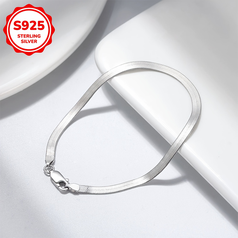 925 Silver Flat Snake Chain Bracelet - Women's Lightweight Elegance